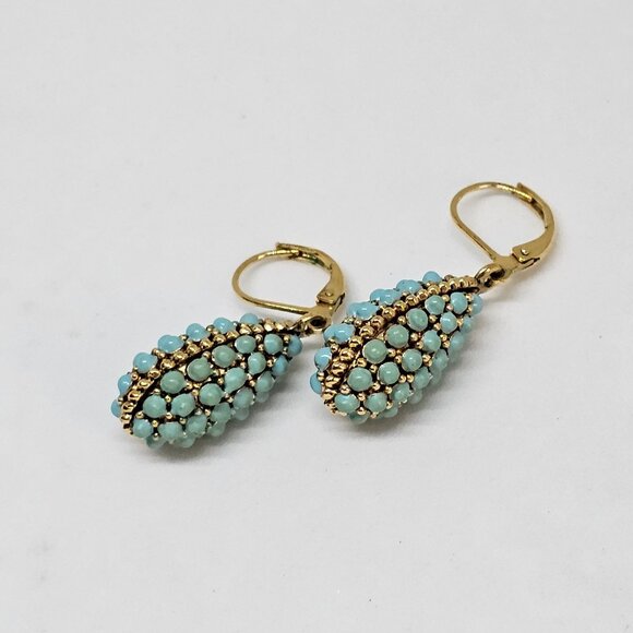 Joan Rivers Faux Turquoise Encrusted Egg Lever Back Pierced Earrings Teardrop - Picture 10 of 12